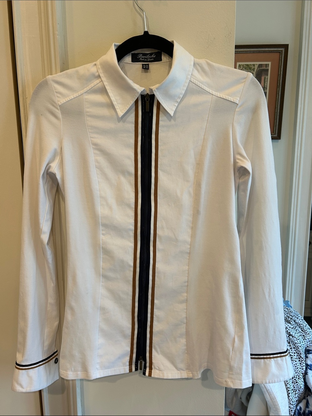 Bariloche White Collared Shirt with Navy Label